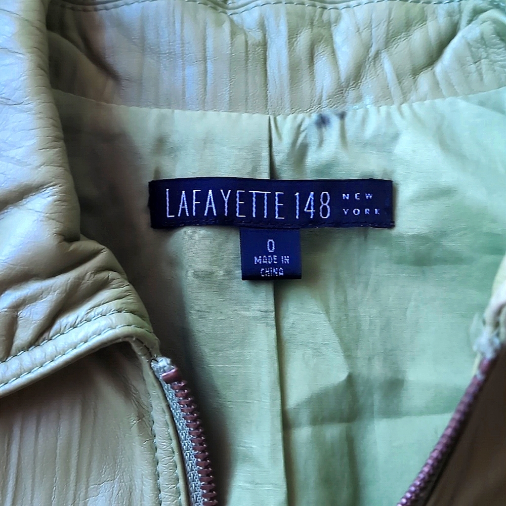 Lafayette 148 New York Lime Green Leather Jacket Size 0 - Picture 5 of 5